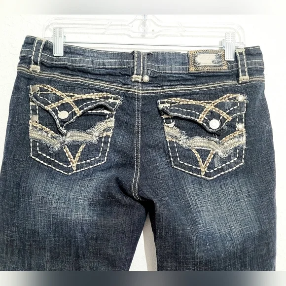 Hydraulic Womens Capri Jeans 9/10 Dark Wash Stretch Bootcut Cropped Distressed - Picture 4 of 14